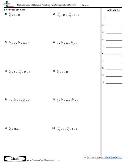 Multiplication of Rational Numbers with Commutative Property Worksheet - Multiplication of Rational Numbers with Commutative Property worksheet